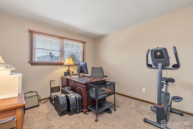 office space featuring baseboards and carpet