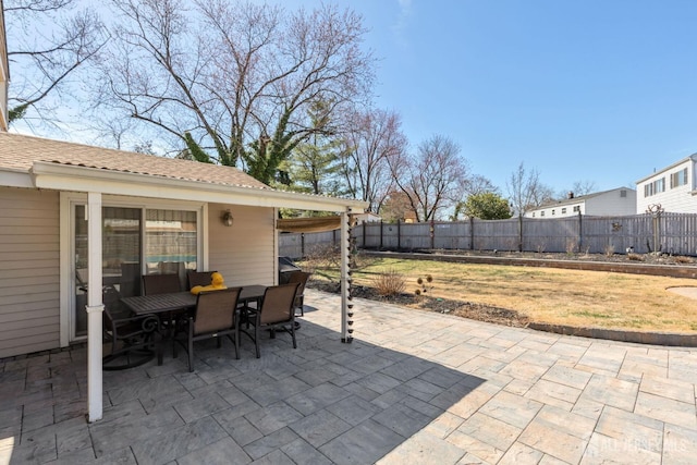 view of patio / terrace with outdoor dining space and a fenced backyard