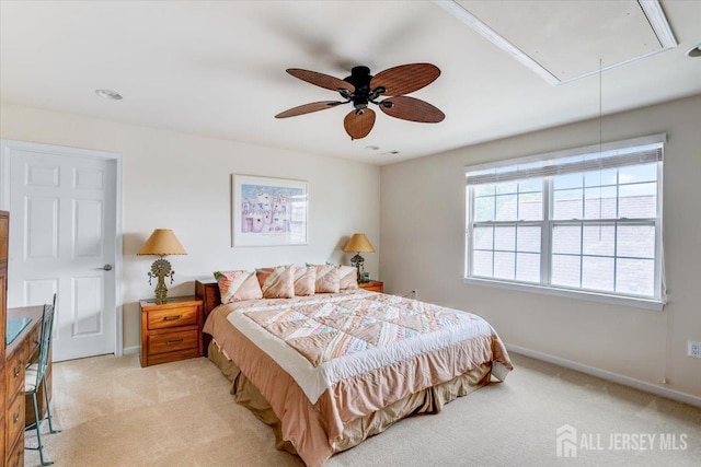 56 Kings Mill Rd, Monroe, NJ 08831 - bedroom with attic access, light colored carpet, baseboards, and ceiling fan
