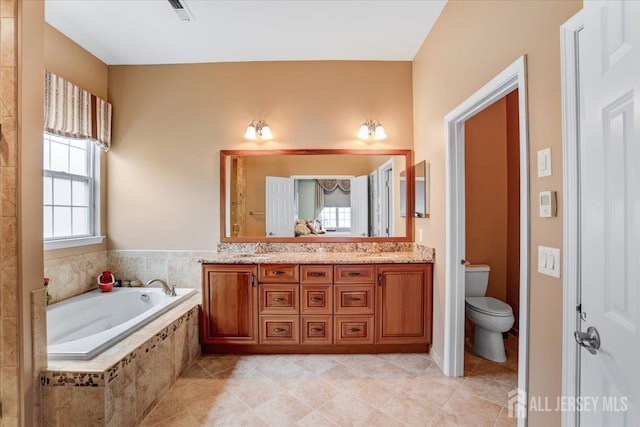 56 Kings Mill Rd, Monroe, NJ 08831 - bathroom with toilet, a bath, double vanity, and tile patterned floors