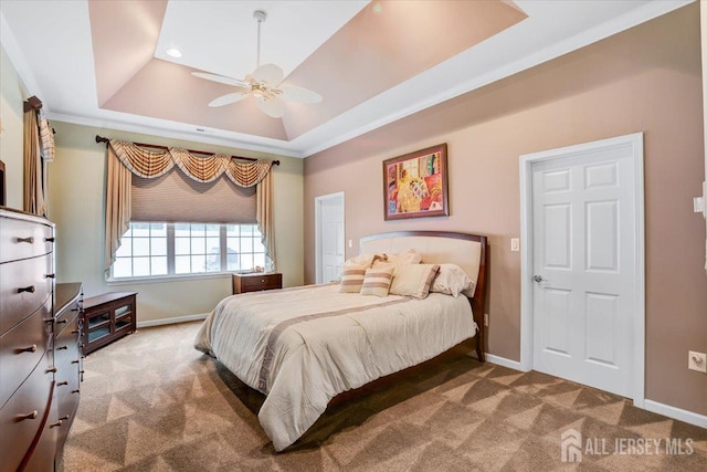 56 Kings Mill Rd, Monroe, NJ 08831 - carpeted bedroom featuring baseboards, a tray ceiling, ceiling fan, and recessed lighting