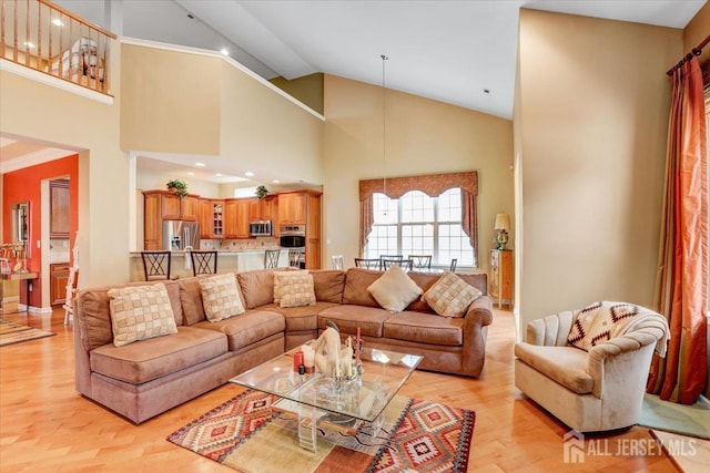 56 Kings Mill Rd, Monroe, NJ 08831 - living area featuring light wood finished floors and high vaulted ceiling