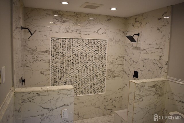 12 Juniper St, Metuchen, NJ 08840 - full bathroom with a marble finish shower and recessed lighting