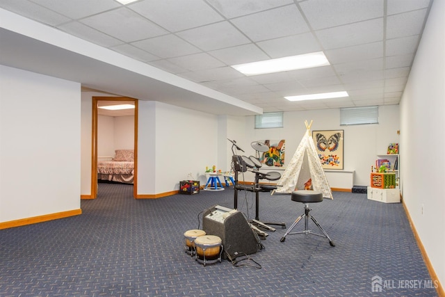 13 Clinton Ave, Edison, NJ 08820 - recreation room featuring carpet, baseboards, and a paneled ceiling