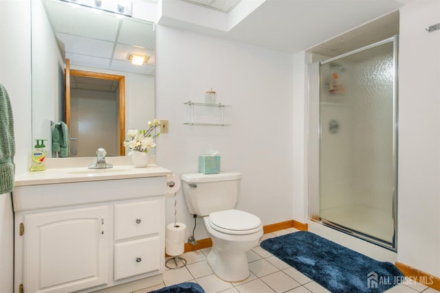 13 Clinton Ave, Edison, NJ 08820 - bathroom featuring a stall shower, vanity, toilet, and tile patterned floors