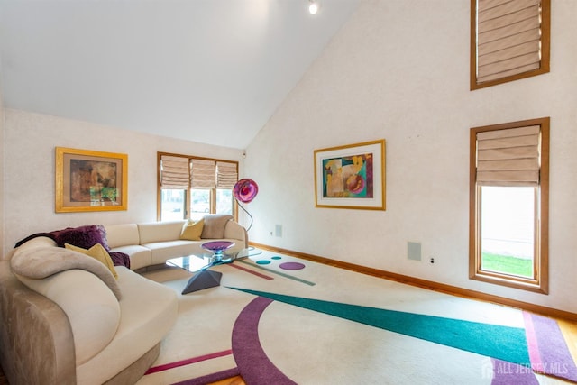 13 Clinton Ave, Edison, NJ 08820 - carpeted living room featuring high vaulted ceiling and baseboards