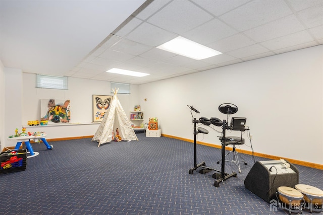 13 Clinton Ave, Edison, NJ 08820 - game room featuring carpet floors, baseboards, and a paneled ceiling