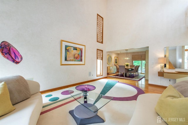 13 Clinton Ave, Edison, NJ 08820 - living room featuring wood finished floors, baseboards, and a high ceiling