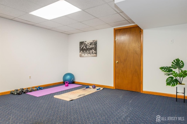 13 Clinton Ave, Edison, NJ 08820 - exercise area featuring a paneled ceiling, baseboards, and carpet