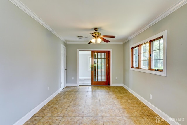 21 Princeton Rd, Old Bridge, NJ 08859 - empty room featuring plenty of natural light, ornamental molding, and ceiling fan