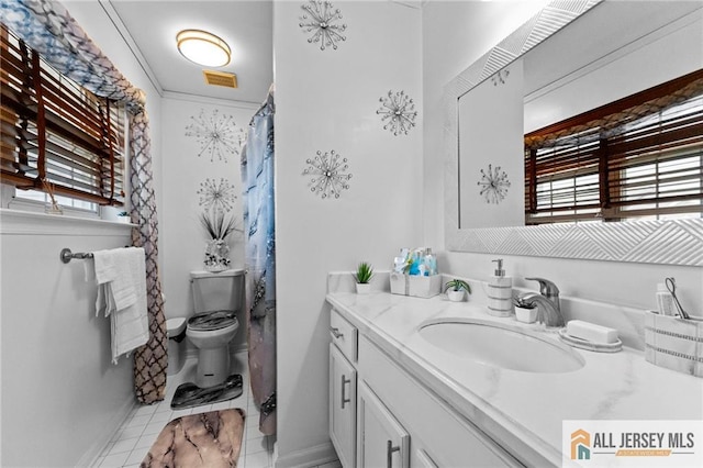 11 Rondell Ln, South Amboy, NJ 08879 - bathroom with healthy amount of natural light, vanity, tile patterned floors, and a shower with shower curtain