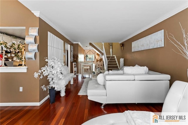 11 Rondell Ln, South Amboy, NJ 08879 - living room with wood finished floors, ornamental molding, and stairway