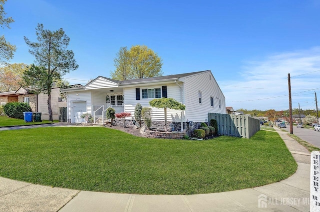 114 Jeffery Rd, Colonia, NJ 07067 - ranch-style house featuring a garage, concrete driveway, a front lawn, stone siding, and a porch