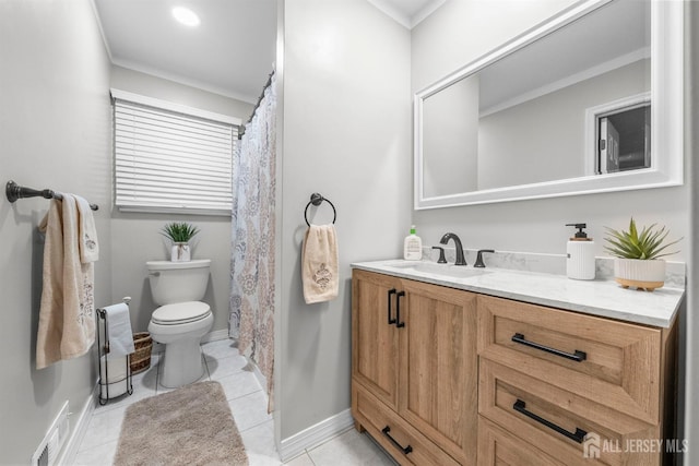 17 4th St, South River, NJ 08882 - full bath featuring toilet, vanity, tile patterned flooring, baseboards, and crown molding