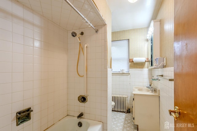 170 Jordon Rd, Colonia, NJ 07067 - full bath with radiator, shower / bathtub combination, vanity, tile walls, and toilet