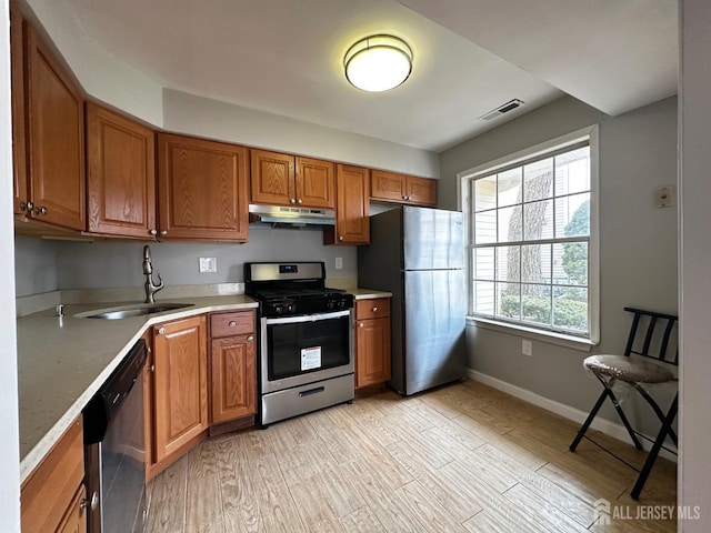 158 Mill Run, Hightstown, NJ 08520 - kitchen featuring appliances with stainless steel finishes, under cabinet range hood, a sink, and brown cabinets