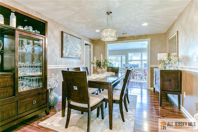 35 Outcalt Rd, Edison, NJ 08817 - dining room with baseboards, recessed lighting, wood finished floors, and a notable chandelier