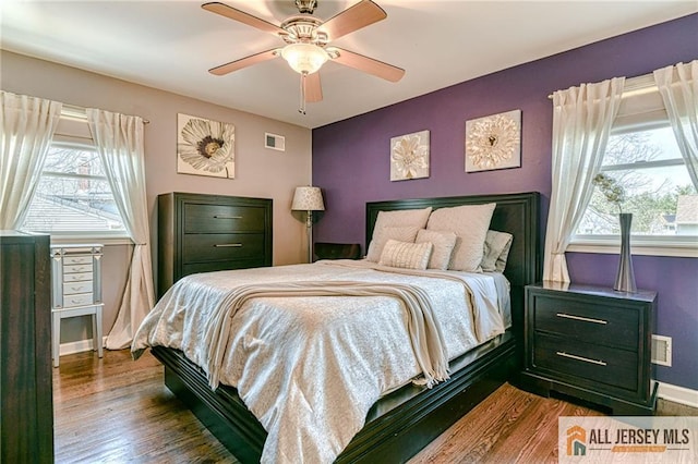 35 Outcalt Rd, Edison, NJ 08817 - bedroom with baseboards, a ceiling fan, wood finished floors, and visible vents