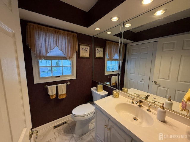 4 Hemlock Hill Rd, Jackson, NJ 08527 - bathroom featuring vanity, marble look tile flooring, recessed lighting, and plenty of natural light