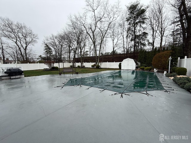 4 Hemlock Hill Rd, Jackson, NJ 08527 - view of swimming pool with a fenced backyard, a shed, and a grill