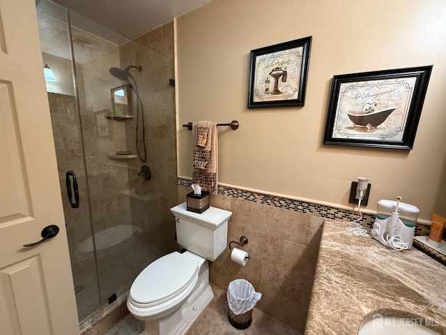 4 Hemlock Hill Rd, Jackson, NJ 08527 - full bathroom with a stall shower, tile walls, wainscoting, and vanity