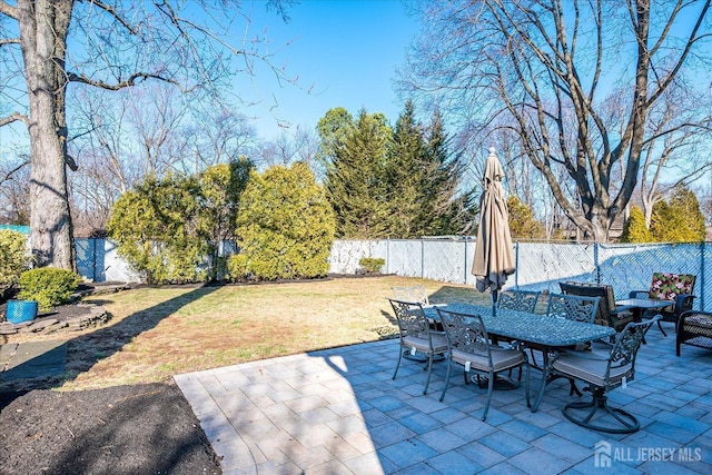 view of patio / terrace featuring outdoor dining area and a fenced backyard