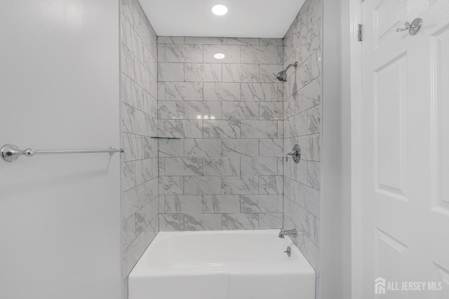 full bathroom with bathing tub / shower combination and recessed lighting