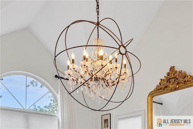 details with an inviting chandelier