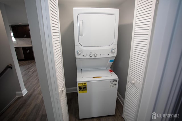 20 Prentice Ave, South River, NJ 08882 - washroom with estacked washer and dryer and dark wood-style floors