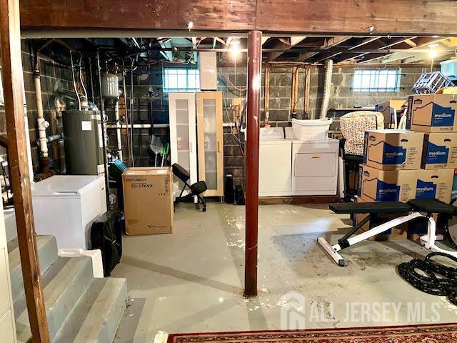 45 Browning Ave, Ewing, NJ 08638 - below grade area with washing machine and dryer, water heater, and plenty of natural light