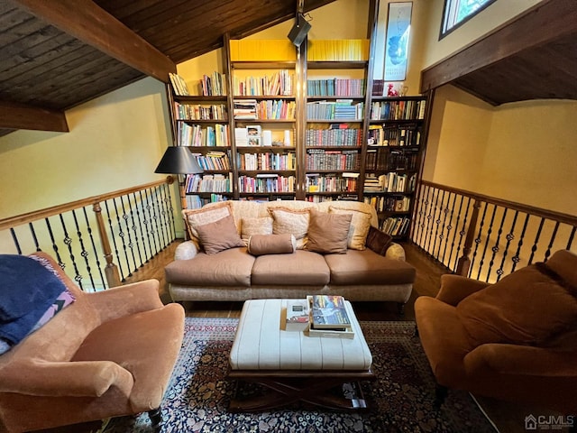 2 Gloucester Ct, East Brunswick, NJ 08816 - sitting room featuring wood ceiling, wood finished floors, and lofted ceiling with beams