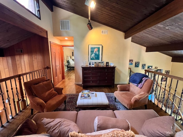 2 Gloucester Ct, East Brunswick, NJ 08816 - living room featuring visible vents, wood finished floors, baseboards, and beamed ceiling