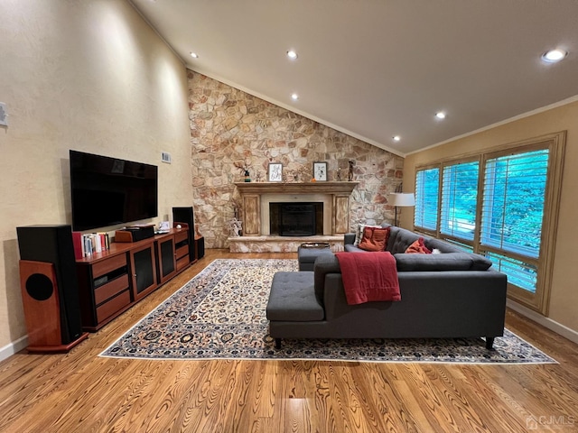 2 Gloucester Ct, East Brunswick, NJ 08816 - living room with lofted ceiling, ornamental molding, baseboards, and wood finished floors