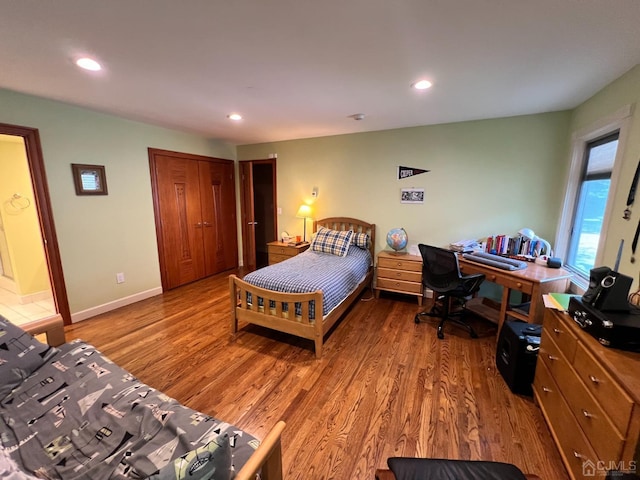 2 Gloucester Ct, East Brunswick, NJ 08816 - bedroom featuring recessed lighting, a closet, baseboards, and wood finished floors
