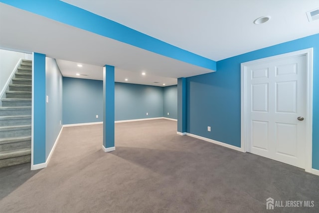 111 Beverly Hill Ter Unit A, Woodbridge Proper, NJ 07095 - finished below grade area with stairway, carpet floors, and recessed lighting