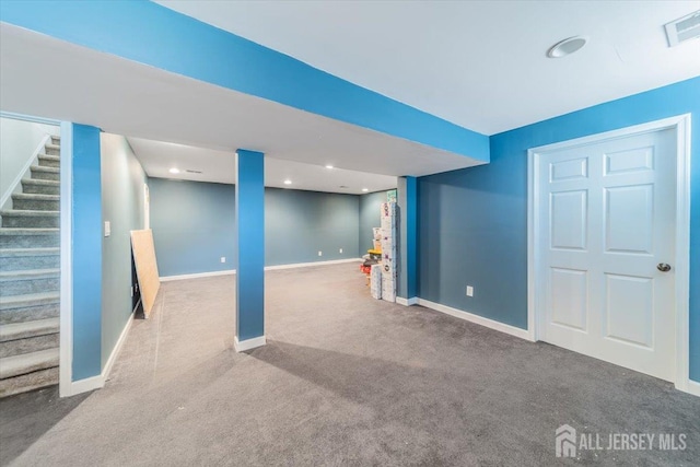 111 Beverly Hill Ter Unit A, Woodbridge Proper, NJ 07095 - finished basement featuring stairs, carpet, baseboards, and recessed lighting