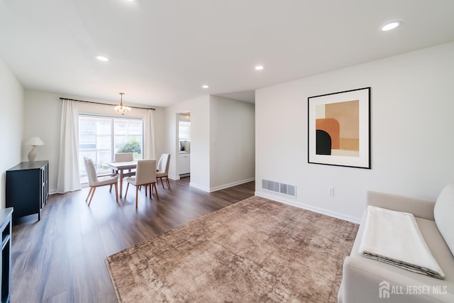 111 Beverly Hill Ter Unit A, Woodbridge Proper, NJ 07095 - dining space with a chandelier, dark wood-type flooring, and recessed lighting