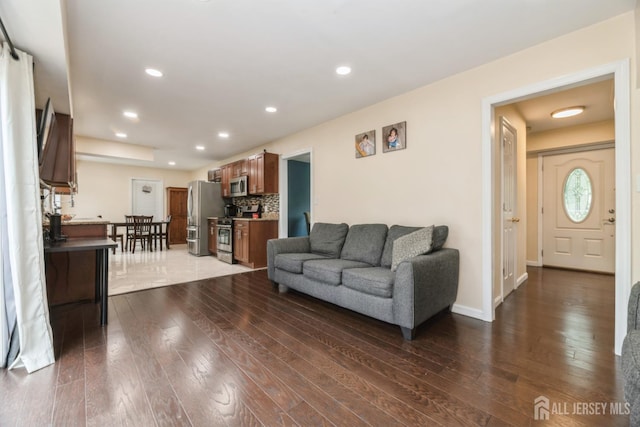 1 Webster Rd, Franklin, NJ 08873 - living room featuring hardwood / wood-style floors, recessed lighting, and baseboards