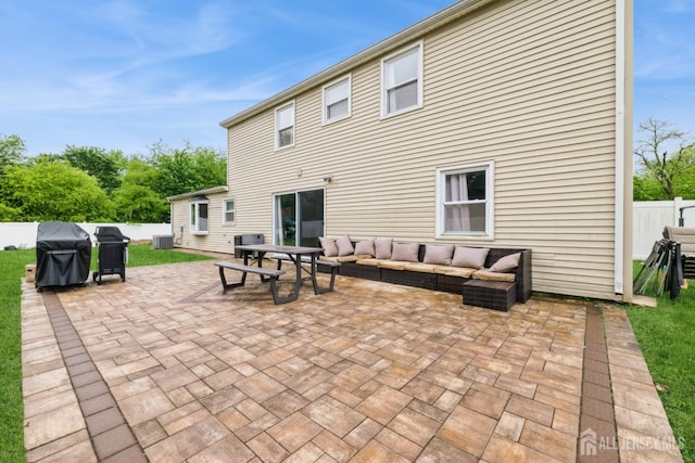 1 Webster Rd, Franklin, NJ 08873 - rear view of property featuring a patio, outdoor lounge area, a fenced backyard, central AC, and outdoor dining area