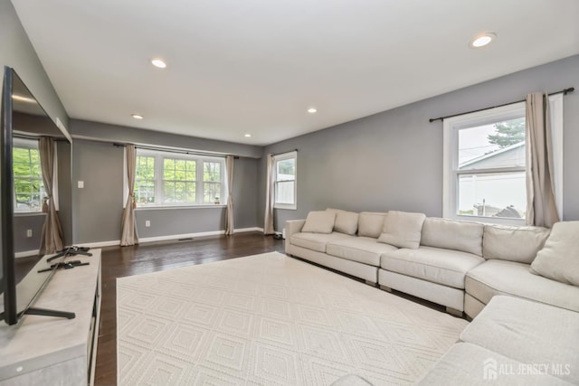 1 Webster Rd, Franklin, NJ 08873 - living area featuring recessed lighting, dark wood-style flooring, and baseboards