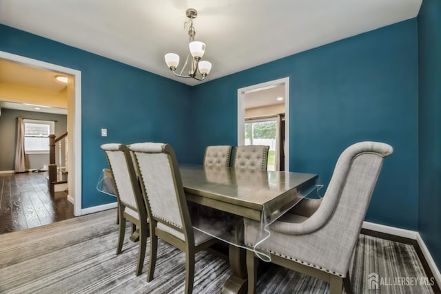 1 Webster Rd, Franklin, NJ 08873 - dining space featuring baseboards, a chandelier, and wood finished floors