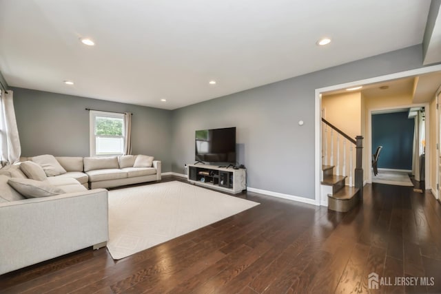 1 Webster Rd, Franklin, NJ 08873 - living area featuring wood-type flooring, stairs, baseboards, and recessed lighting
