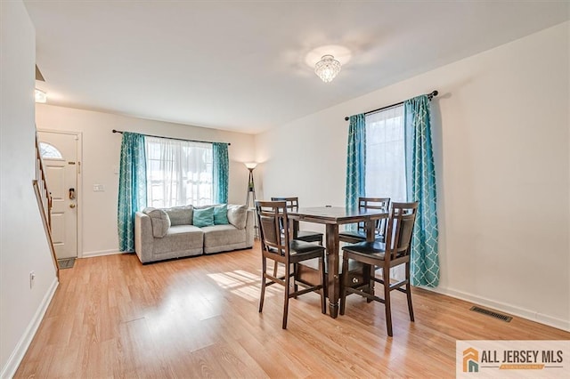 dining room with light hardwood / wood-style flooring