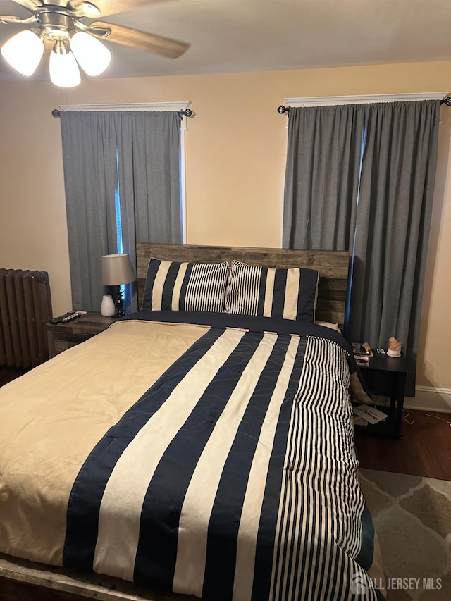 359 Parkway Ave, Trenton, NJ 08618 - bedroom with radiator, wood finished floors, and ceiling fan