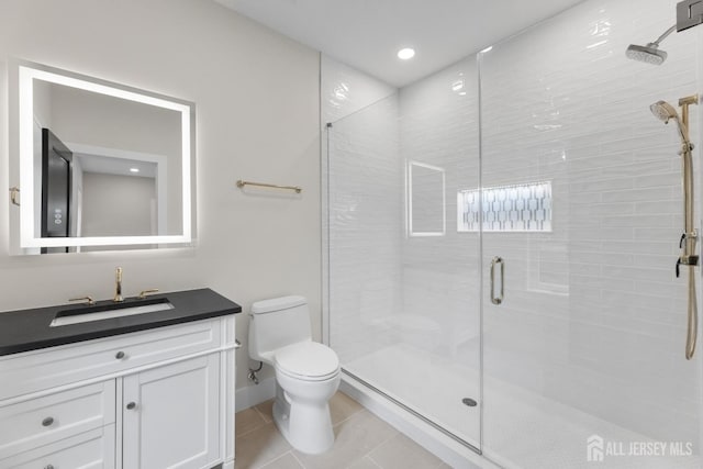 116 Hunt Dr, Princeton, NJ 08540 - bathroom featuring toilet, a shower stall, vanity, tile patterned flooring, and baseboards