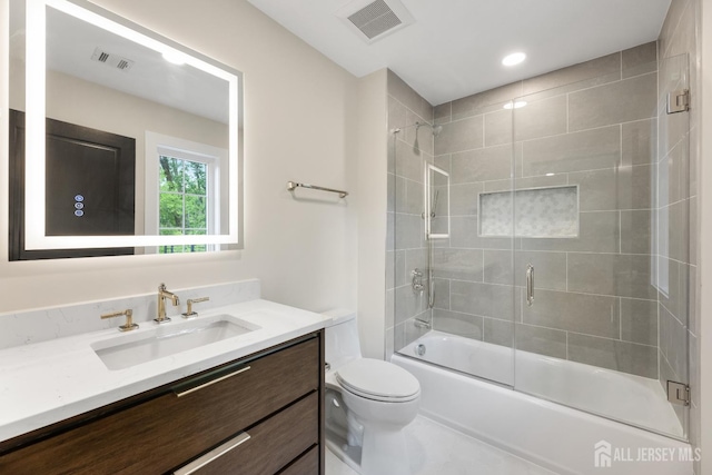 116 Hunt Dr, Princeton, NJ 08540 - bathroom featuring vanity, toilet, shower / bath combination with glass door, and recessed lighting