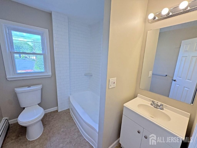 43 Overbrook Dr, Colonia, NJ 07067 - full bathroom with toilet, vanity, baseboard heating, tile patterned flooring, and baseboards