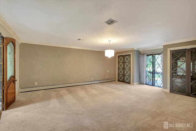 403 New Dover Rd, Colonia, NJ 07067 - carpeted empty room featuring baseboard heating and ornamental molding