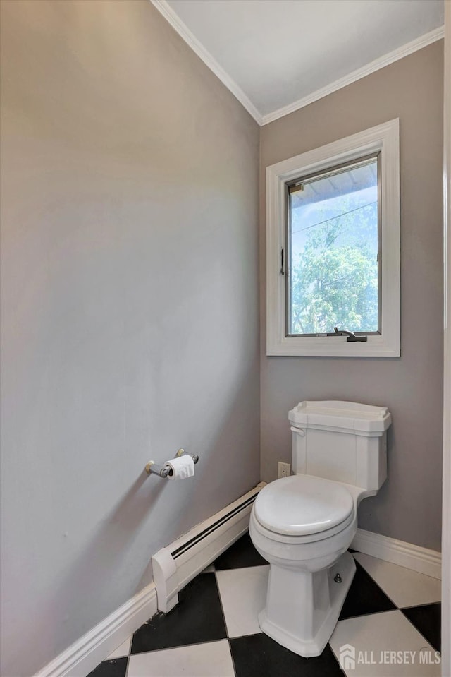 403 New Dover Rd, Colonia, NJ 07067 - bathroom featuring baseboard heating, tile patterned floors, and crown molding