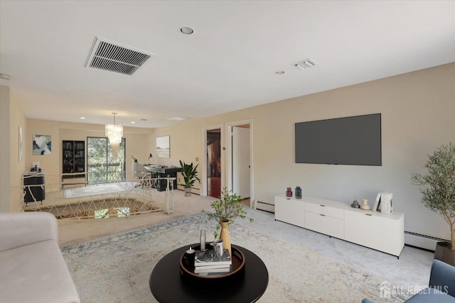 403 New Dover Rd, Colonia, NJ 07067 - carpeted living room featuring a baseboard heating unit and recessed lighting
